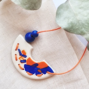 Colier Tropical handmade din argila  , Bijuterii, Coliere, Coliere cu pandantive, Sculptura, Lucrare cu argila, ARTYNOS