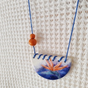 Colier Bird of Paradise handmade din argilă  - bijuterii - coliere - coliere cu pandantive - Artynos.ro