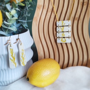 Set Yellow Garden handmade cu cercei și medalion din argilă - bijuterii - seturi de bijuterii - Artynos.ro