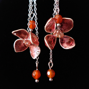 Cercei florali cu Agat roșu - bijuterii - cercei - cercei lungi - Artynos.ro