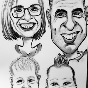 Caricatură de familie de 4 persoane - arte vizuale și accesorii  - grafică, ilustrație - alte desene - Artynos.ro