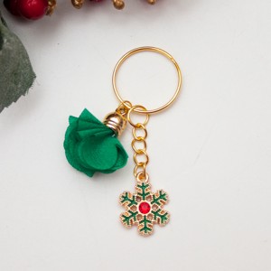 Breloc, geantă ornament Crăciun - floare verde ciucure fulg de nea aur -  - Artynos.ro