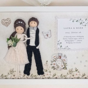 Personalizabile macramé angajament cuplu keepsake in cadru 3D, , , Un cuplu de logodna unic, realizat manual din macrameu, intr-o rama eleganta 3D, perfect ca cadou d..., ARTYNOS