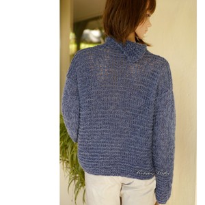 FRANCESCA ALPAKA - pulover cu design exclusiv tricotat manual / Farmer blue - îmbrăcăminte și modă - haine damă - hanorace, cardigane - Artynos.ro