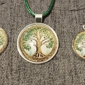 Set colier și cercei din lentile de sticlă cu motiv de copac al vieții -  - Artynos.ro