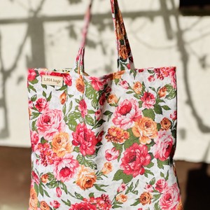 Geanta de cumparaturi cu model de flori, Geanta si husa, Geanta pentru cumparaturi, Geanta shopper, geanta tote, geanta textila, Cusatura, ARTYNOS