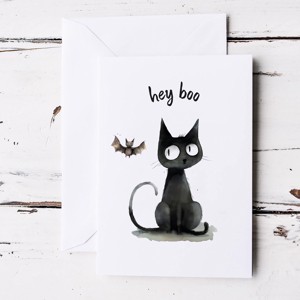 Hey Boo Halloween carte poștală, felicitare pisică, cadou set de 4 -  - Artynos.ro