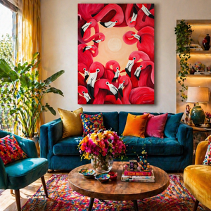 Tablou original cu flamingo 50x70 cm - arte vizuale și accesorii  - picturi - pictură acrilică - Artynos.ro