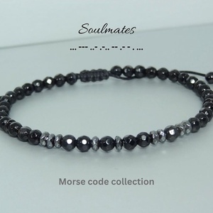 Bratara barbati/unisex - cod morse - onix si hematit / Bratari personalizate. - Artynos.ro