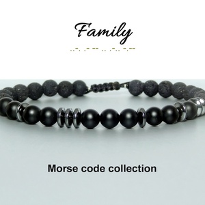 Bratara barbati cu mesaj in cod morse din onix si hematit - Family - Artynos.ro