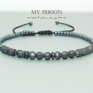 Bratara barbati/unisex - cod morse - hematit  si margele japoneze / Bratari personalizate. - bijuterii - brățări - brățară cu mărgele - Artynos.ro