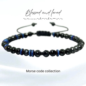 Bratara barbati/unisex - cod morse - onix si hematit / Bratari personalizate.  - Artynos.ro