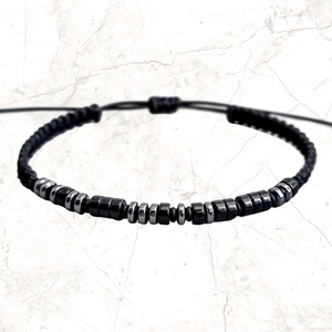 Bratara cod morse barbati/unisex cu mesaj in cod morse din onix si hematit. Bratari personalizate. - bijuterii - brățări - brățară cu mărgele - Artynos.ro