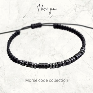 Bratara cod morse barbati/unisex cu mesaj in cod morse din onix si hematit. Bratari personalizate. - Artynos.ro