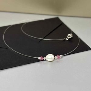 Colier minimalist din perla de cultura pe fir transparent. - bijuterii - coliere - coliere din mărgele - Artynos.ro