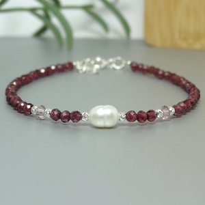 Bratara granat, cristale Preciosa si perla de cultura - bijuterii - brățări - brățări din pietre semiprețioase - Artynos.ro