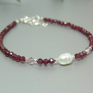 Bratara granat, cristale Preciosa si perla de cultura - bijuterii - brățări - brățări din pietre semiprețioase - Artynos.ro