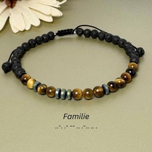 Bratara cod morse barbati din ochi de tigru, hematit si lava vulcanica, Bijuterii, Bratari, Bratari din margele, Altele, ARTYNOS