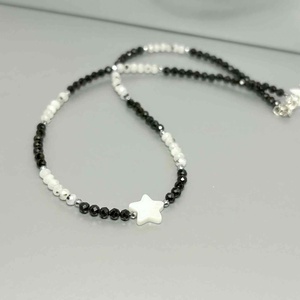 Colier turmalina neagra, piatra lunii si sidef / MoonStar - bijuterii - coliere - coliere din mărgele - Artynos.ro