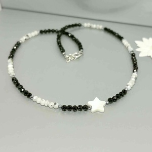 Colier turmalina neagra, piatra lunii si sidef / MoonStar - bijuterii - coliere - coliere din mărgele - Artynos.ro