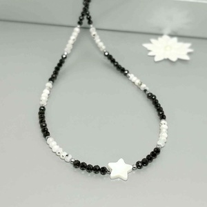 Colier turmalina neagra, piatra lunii si sidef / MoonStar, Bijuterii, Coliere, Coliere din margele, Altele, ARTYNOS