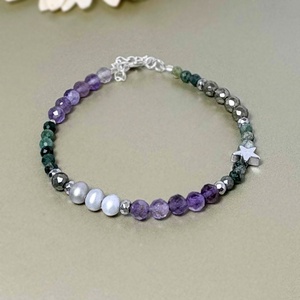 Bratara ametist, pirita, perle si hematit - bijuterii - brățări - brățări din pietre semiprețioase - Artynos.ro
