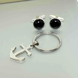 Set cadou barbati - bratara onix, breloc inox si butoni onix - bijuterii - brățări - brățări din mărgele - Artynos.ro