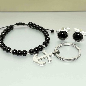 Set cadou barbati - bratara onix, breloc inox si butoni onix - Artynos.ro