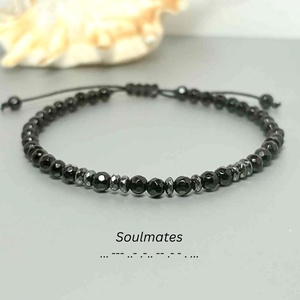 Bratara barbati/unisex - cod morse - onix si hematit / Bratari personalizate., Bijuterii, Bratari, Bratari din margele, Altele, ARTYNOS