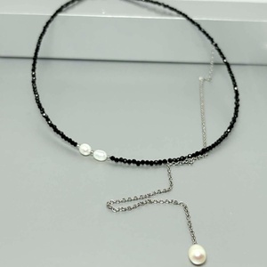 Colier din turmalina neagra fatetata si perle de cultura - bijuterii - coliere - coliere din mărgele - Artynos.ro