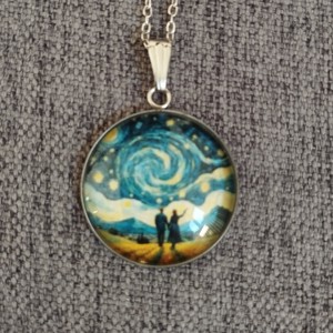 Colier din otel medical cu lentile din sticla si motiv Van Gogh, , , ARTYNOS