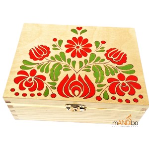 Cutie din lemn pentru ceai, cu 6 compartimente – decor floral traditional, pictat manual, , , O cutie din lemn decorata cu motive florale inspirate din arta populara traditionala, in nuante vib..., ARTYNOS