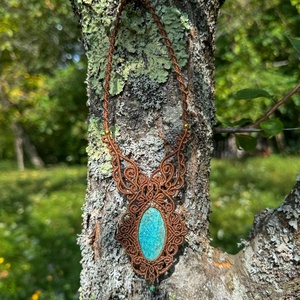 Colier micromacrame boho cu Crysocolla -Summer fades - bijuterii - coliere - coliere din pietre semiprețioase - Artynos.ro