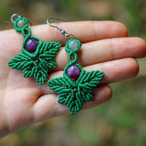 Cercei micromacrame boho cu frunze - Autumn winds - bijuterii - cercei - cercei din pietre semiprețioase - Artynos.ro