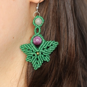 Cercei micromacrame boho cu frunze - Autumn winds - bijuterii - cercei - cercei din pietre semiprețioase - Artynos.ro