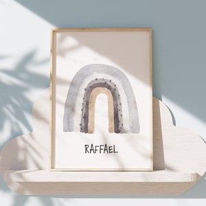 Imagine personalizată cameră copii, decorare cameră copii, iepuraș, lună, curcubeu artă de perete set de 3 -  - Artynos.ro