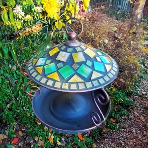 Alimentator pentru pasari mozaic / alimentator pentru pasari - agatat, baza metalica, 20 cm - Artynos.ro