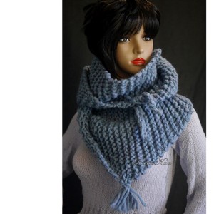 ZOJACHUNKY-SHIRT - sal din lana tricotat manual / albastru violet, Imbracaminte si moda, Esarfe, palarii, fularuri, Saluri, Impletitura, ARTYNOS