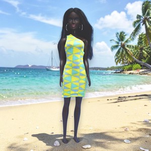 NOU! Rochie cu un singur umar, cu model triunghiular, albastra – pentru papusi de tip Barbie (a016sh), , , O rochie pentru papusa Barbie, realizata intr-un croi unic, cu un singur umar, in culori vibrante s..., ARTYNOS