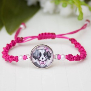 Bratara impletita din macramé pentru copii - Roz cu motiv canin, Bijuterii, Bratari, Bratari impletite, , ARTYNOS