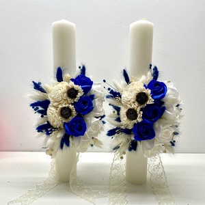Set 2 lumanari de cununie, flori naturale uscate, cod SL22, Accesorii nuntă, Materiale decor pentru nuntă, Lumânări de nuntă și suport lumânări, Aranjament de flori, ARTYNOS