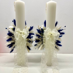 Set 2 lumanari de cununie, flori naturale uscate, cod SL22 - accesorii nuntă - materiale decor pentru nuntă - lumânări de nuntă și suport lumânări - Artynos.ro