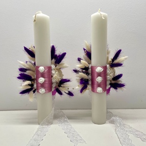 Set 2 lumanari de cununie, flori naturale uscate, cod SL17 - accesorii nuntă - materiale decor pentru nuntă - lumânări de nuntă și suport lumânări - Artynos.ro