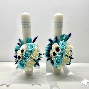 Set 2 lumanari de cununie, flori naturale uscate, cod SL22 - accesorii nuntă - materiale decor pentru nuntă - lumânări de nuntă și suport lumânări - Artynos.ro