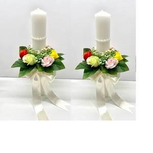 Set 2 lumanari, nunta, trandafiri de sapun, cod SL6, Accesorii nuntă, Materiale decor pentru nuntă, Lumânări de nuntă și suport lumânări, Aranjament de flori, ARTYNOS