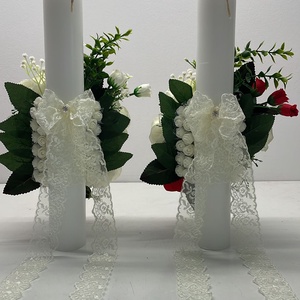 Set 2 lumanari de nunta cu flori artificiale, cod SL31 - accesorii nuntă - materiale decor pentru nuntă - lumânări de nuntă și suport lumânări - Artynos.ro