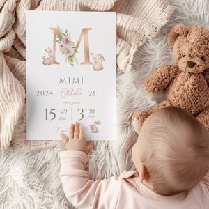 Am sosit poster copil, m-am născut poster scrisoare, monogramă, iepuraș -  - Artynos.ro
