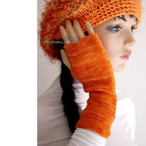 BOSZI-GLOVER / softclown - exclusiv tricotat manual, manusa pictata, incalzitor de mana / portocaliu, Imbracaminte si moda, Esarfe, palarii, fularuri, Manusa, Impletitura, Obiecte pictate, ARTYNOS
