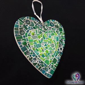 Mozaic în formă de inimă pentru decorarea peretelui/ ușii - nuanțe de verde -  - Artynos.ro