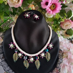 Colier de perle cu frunze si cercel, Bijuterii, Seturi de bijuterii, , ARTYNOS